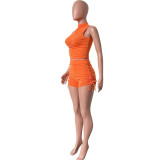 Women clothes drawstring two-piece summer vest shorts set