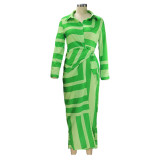 Women clothes Style Casual Long Sleeve Striped Print Dress