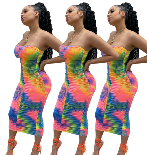 Women clothes Summer Fashion Print Strapless Long Dress