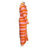 Women clothes Style Casual Long Sleeve Striped Print Dress