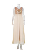 Women clothes Sexy Sequin Striped V-Neck Embroidered Formal Party Long Dress