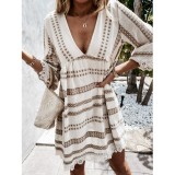Women clothes summer V Neck lace Patchwork casual dress