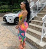 Women clothes Summer Fashion Print Strapless Long Dress