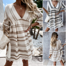 Women clothes summer V Neck lace Patchwork casual dress Women clothes summer V Neck lace Patchwork casual dress