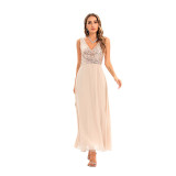 Women clothes Sexy Sequin Striped V-Neck Embroidered Formal Party Long Dress
