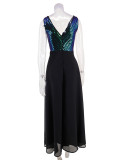 Women clothes Sexy Sequin Striped V-Neck Embroidered Formal Party Long Dress