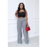 Sexy Ladies Striped Wide Leg Pants (No Stretch)