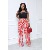 Sexy Ladies Striped Wide Leg Pants (No Stretch)