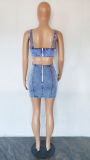 Summer Women'S Fashion Sexy Denim Suspender Low Back Skirt Denim Dress
