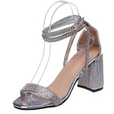 Sexy Nightclub Summer High Heels Transparent Heel Sequin Rhinestone Strap Plus Size Sandals