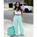 Sexy Ladies Striped Wide Leg Pants (No Stretch)