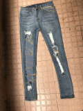 Women Chain Charm Stretch Ripped Denim Pant