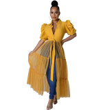 Women Summer Short Sleeve Mesh Shirt Dress