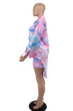 Women Chic Print Long Sleeve Shirt + Shorts Two Piece Set