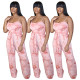 Women Summer Print Straps Lace-Up Jumpsuit