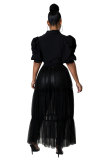 Women Summer Short Sleeve Mesh Shirt Dress