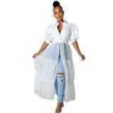 Women Summer Short Sleeve Mesh Shirt Dress