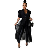 Women Summer Short Sleeve Mesh Shirt Dress