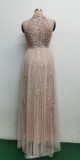 Summer Occassional Gold Sequin Mesh Patch Halter Evening Dress