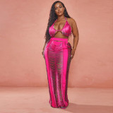 Plus Size Women Cutout Fringe Beachwear Two-Piece Set