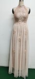 Summer Occassional Gold Sequin Mesh Patch Halter Evening Dress