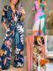 Women Clothes Fashion Print Deep V Neck Elastic Waist Wide Leg Jumpsuit
