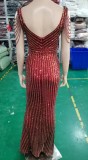Women Sequined V-Neck Long Evening Dress