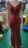 Women Sequined V-Neck Long Evening Dress