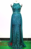 Positioning flower sequins evening dress craft beading Halter Neck style Chic glamorous lady Formal Party long gown