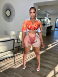 Fashion Casual Print Suit Street Women Short Sleeve Shorts Two Piece Set