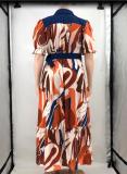 Summer Multi-Color Print Belted Loose Plus Size Women's Maxi Dress
