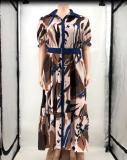 Summer Multi-Color Print Belted Loose Plus Size Women's Maxi Dress