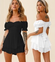 Jumpsuit Solid Color Fashion Sexy Off Shoulder Lantern Ruffle Sleeve Casual Summer Women's Shorts Jumpsuit Solid Color Fashion Sexy Off Shoulder Lantern Ruffle Sleeve Casual Summer Women's Shorts