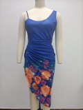 Women's Solid Sexy Sequin Slit Maxi Pleated One-Shoulder Evening Dress