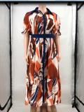 Summer Multi-Color Print Belted Loose Plus Size Women's Maxi Dress
