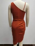 Women's Solid Sexy Sequin Slit Maxi Pleated One-Shoulder Evening Dress
