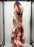 Summer Multi-Color Print Belted Loose Plus Size Women's Maxi Dress