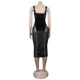 Sexy Slim Strap Wrap Chest See-Through Beaded Dress Nightclub