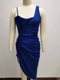 Women's Solid Sexy Sequin Slit Maxi Pleated One-Shoulder Evening Dress