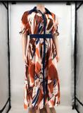 Summer Multi-Color Print Belted Loose Plus Size Women's Maxi Dress