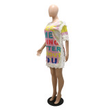 Women Casual Print Letter Velvet Sequin Dress