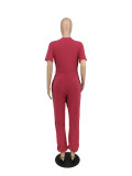 Women Solid V-Neck Short Sleeve Jumpsuit