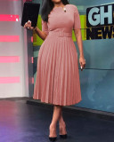 Plus Size Women Summer Short Sleeve High Waist Pleated Dress