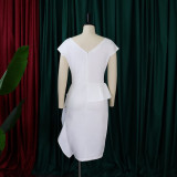 Women Summer Solid Pleated Ruffle Slit Bodycon Dress