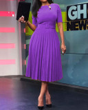 Plus Size Women Summer Short Sleeve High Waist Pleated Dress