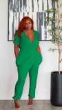 Women Solid V-Neck Short Sleeve Jumpsuit