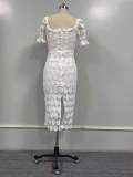 Ladies Elegant Fashion Lace Short Sleeve Maxi Dress