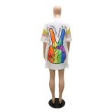 Women Casual Print Letter Velvet Sequin Dress