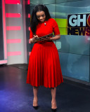 Plus Size Women Summer Short Sleeve High Waist Pleated Dress