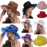 Mesh Women'S Hat Summer Organza Large-Brimmed Sun Hat Foldable Uv-Resistant Beach Hat